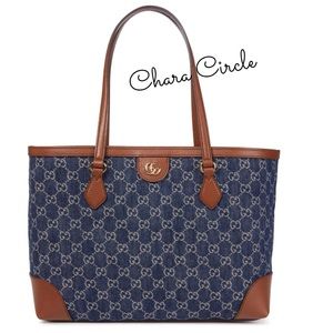 New Denim Brown Gucci GG Medium Ophidia Tote